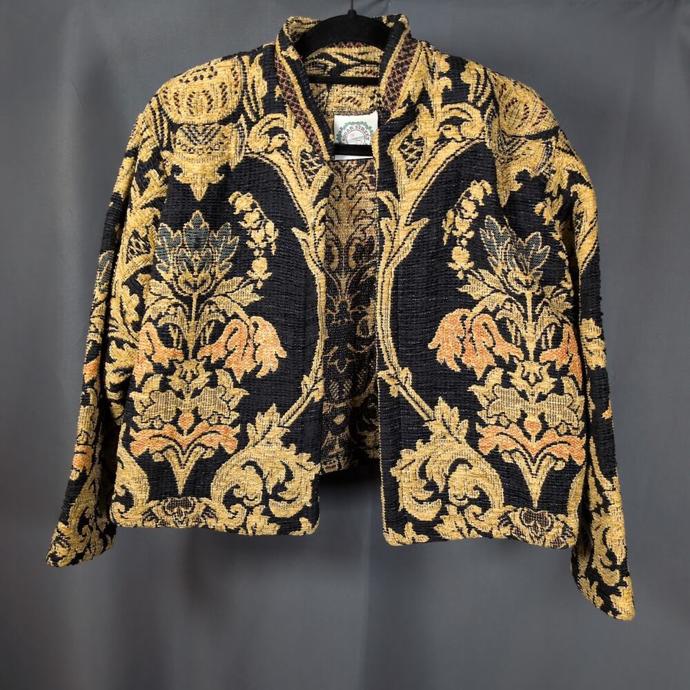 VTG Sugar Street Weavers Black and Gold Tapestry Crop Jacket USA Made Size Large